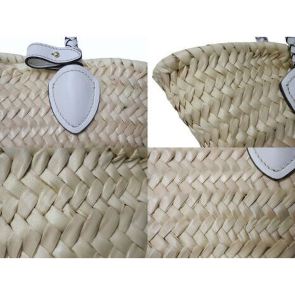 Miu Miu basket bag raffia leather logo patch Beige Tan white - Picture 5 of 8